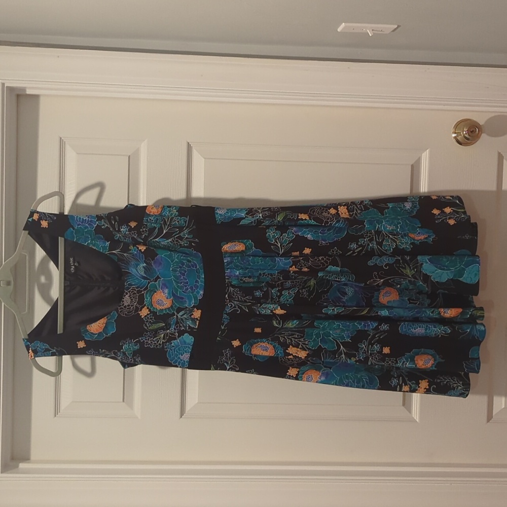 Peacock blue floral empire waist dress
